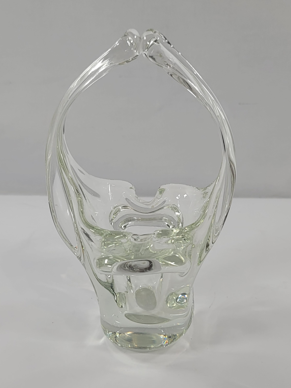 Vintage Murano Clear Art Glass Basket Split Handle Hand Blown Ashtray